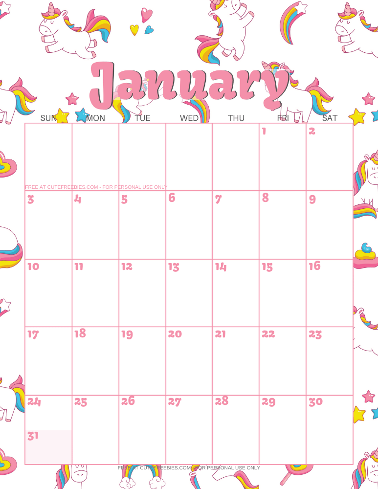 Free Printable January 2021 Calendar Pdf Cute Freebies For You