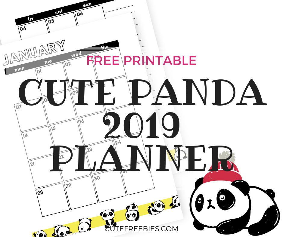 2019 Free Printable Planner Wth Cute Pandas! Black and white planner with 2019 calendar in two pages. Get you free download now! #freeprintable #printableplanner #cutefreebies