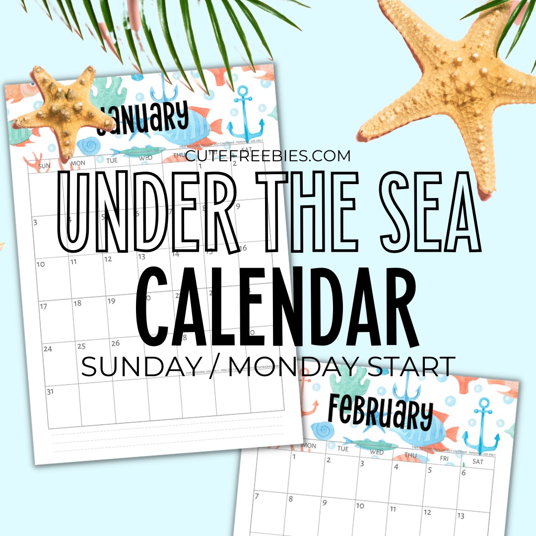 Free Printable 2023 2024 Under the Sea Themed Calendar - Under the sea 2023 2024 monthly calendar and more free designs. Get your free download now! #freeprintable #cutefreebiesforyou #thelittlemermaid