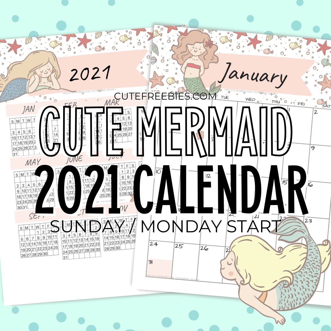 2021 Free Printable Little Mermaid Calendar Cute Freebies For You
