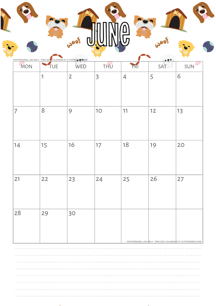 june 2021 printable calendar dogs cute freebies for you