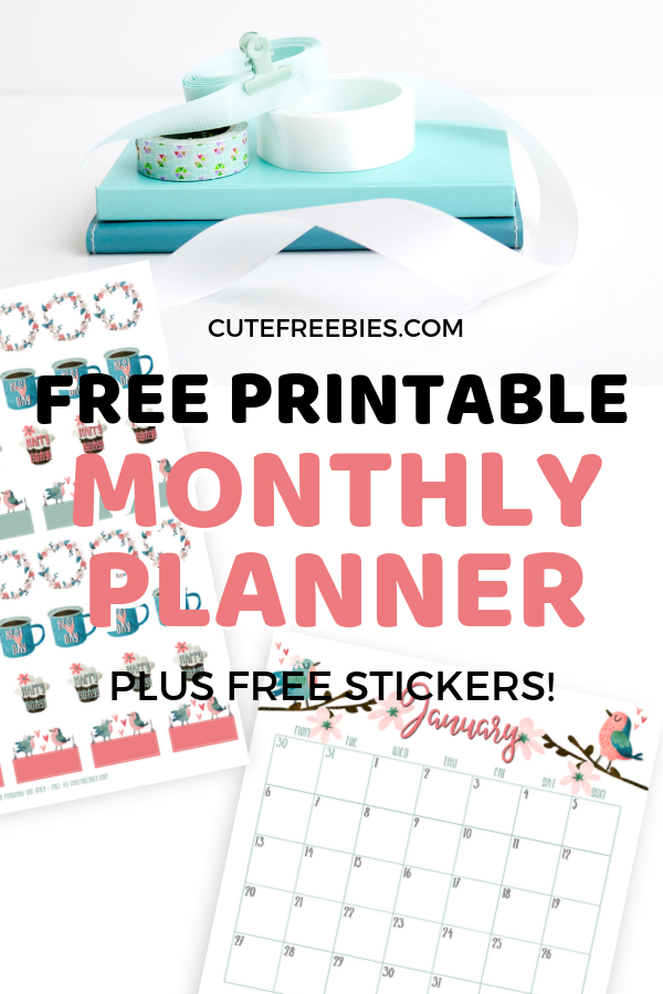 Free Printable Floral Calendar / Monthly Planner For 2019 - 2020 And Stickers! Choose from Sunday or Monday start calendars. Free download now! #freeprintable #cutefreebiesforyou #plannerstickers #printableplanner #bulletjournal