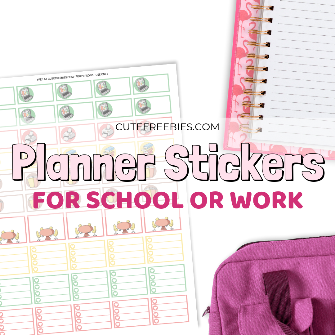 Free Printable Work Or School Planner Stickers. Cute printable planner stickers pdf with laptop, desktop, coffee stickers and more. Get your free download now! #cutefreebiesforyou #freeprintable #plannerstickers #printablestickers #bulletjournal #backtoschool