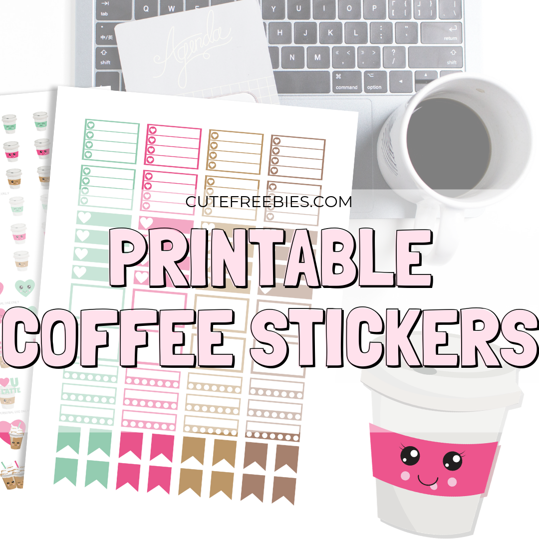 Free Printable Coffee Stickers PDF - cute coffee cup planner stickers for free download. Perfect for coffee lovers. Enjoy! #cutefreebiesforyou #freeprintable #plannerstickers #coffeelover