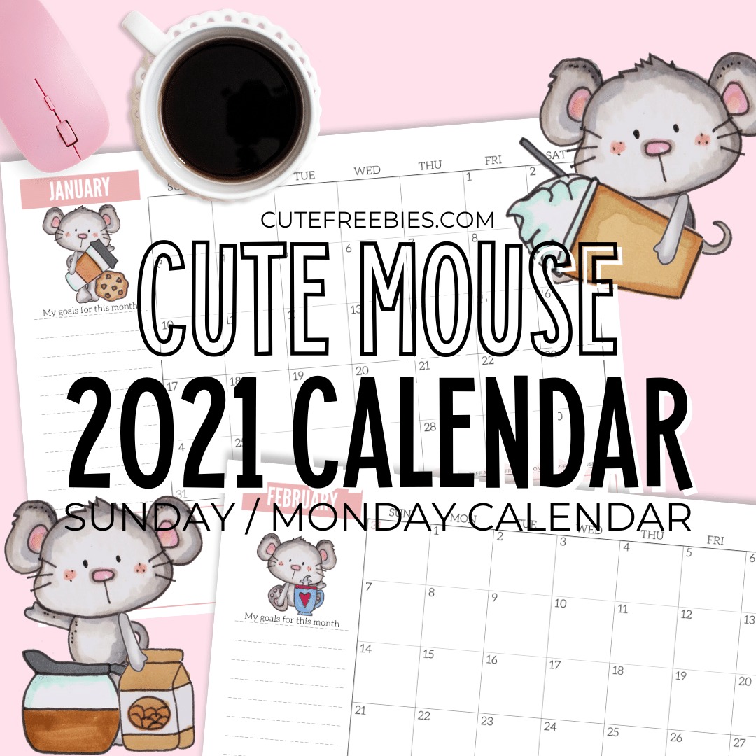 Free Printable 2021 Cute Calendar monthly planner - Cute 2021 coffee mouse calendar - free pdf download now! #freeprintable #cutefreebiesforyou #mouse #coffeelover