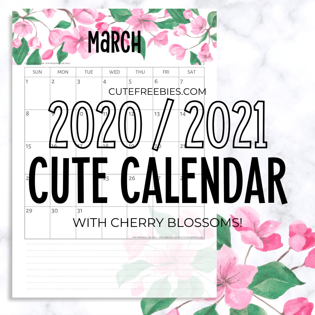 Cherry Blossoms 2020 2021 Calendar Printable Pdf Cute Freebies For You