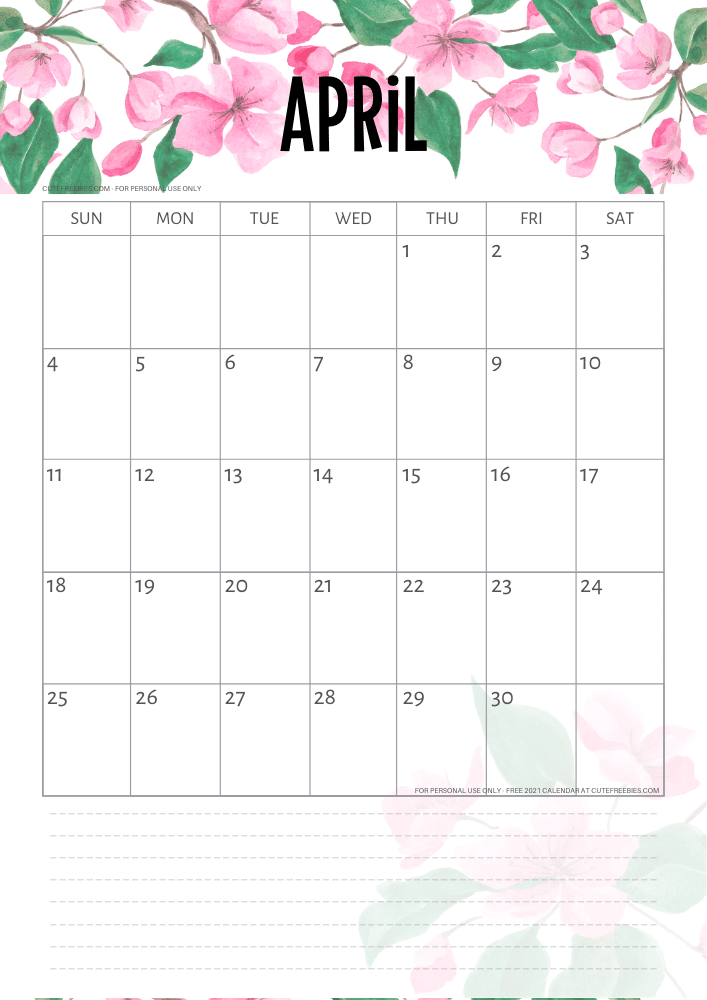 april 2021 calendar printable pink cute freebies for you