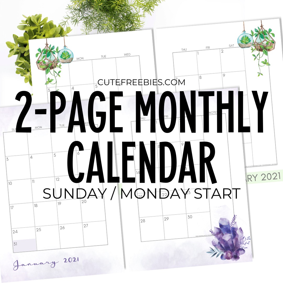 2 Page Monthly Calendar 2022 Printable Free 2021 2022 Monthly Calendar Two Page Spread – Free Printable - Cute Freebies  For You