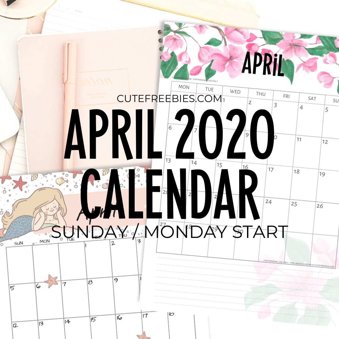 Free Printable April 2020 Calendar PDF - choose from beautiful and cute designs #cutefreebiesforyou #freeprintable