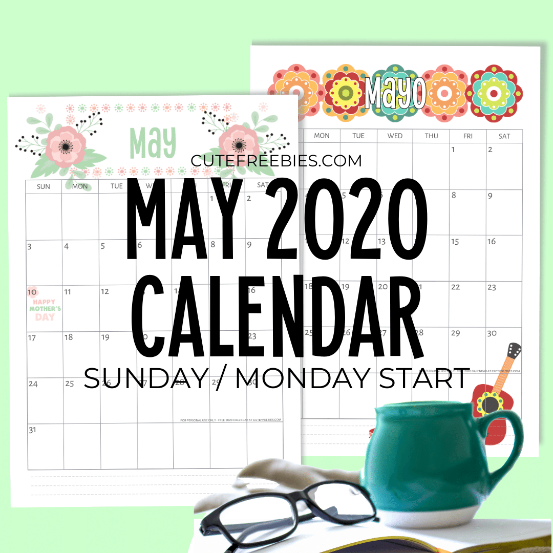 Free Printable May 2020 Calendar PDF - choose from beautiful and cute designs #cutefreebiesforyou #freeprintable