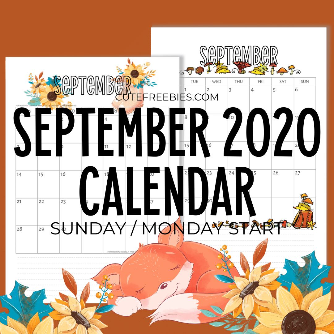 Free Printable SEPTEMBER 2020 Calendar PDF - with autumn calendar. Downloadable monthly calendar Get your free download now! #cutefreebiesforyou #freeprintable