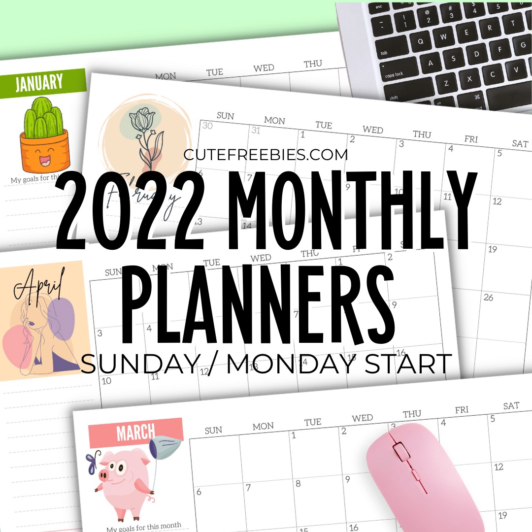 Free Monthly Calendar Template 2022 2022 Cute Monthly Planner Templates - Free Printable - Cute Freebies For You