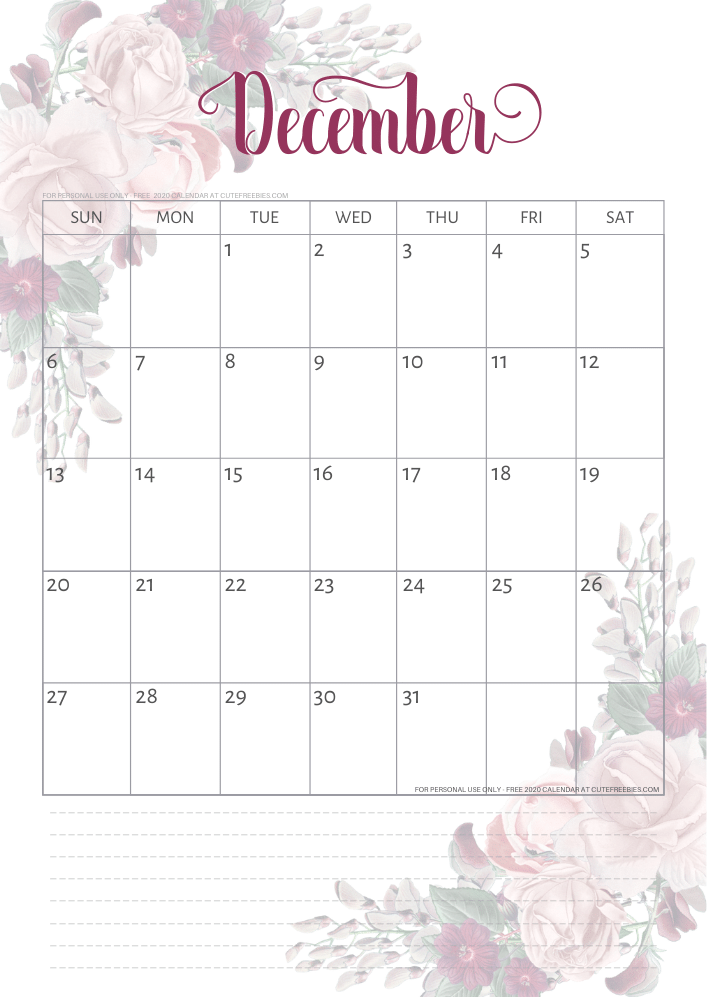 december 2020 calendar floral cute freebies for you free calendars printable 2020