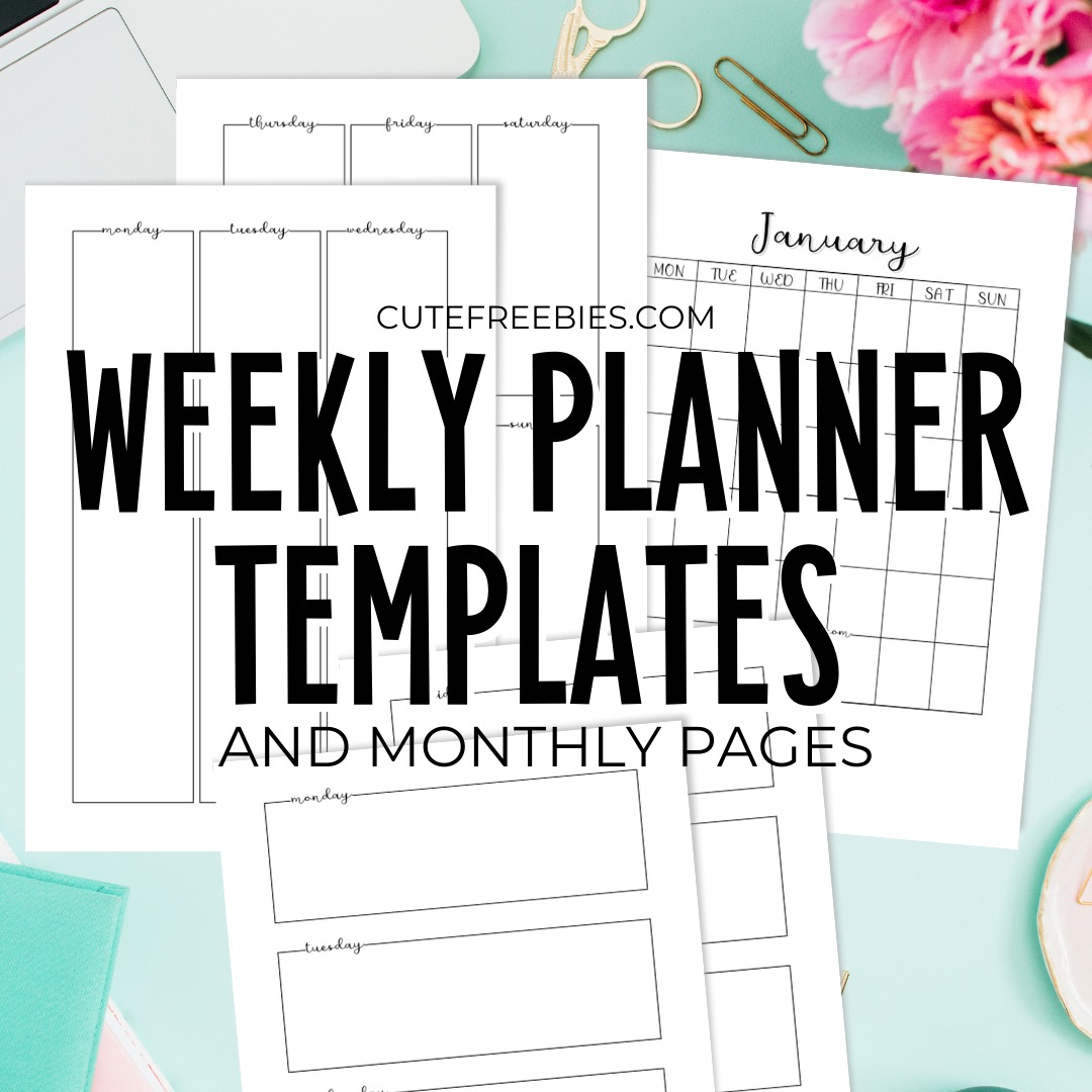 Weekly planner template - free printable PDF with monthly pages Sunday start or Monday start weekly planner #cutefreebiesforyou #freeprintable SEE PREVIOUS POST TO DOWNLOAD THE PDF FILE