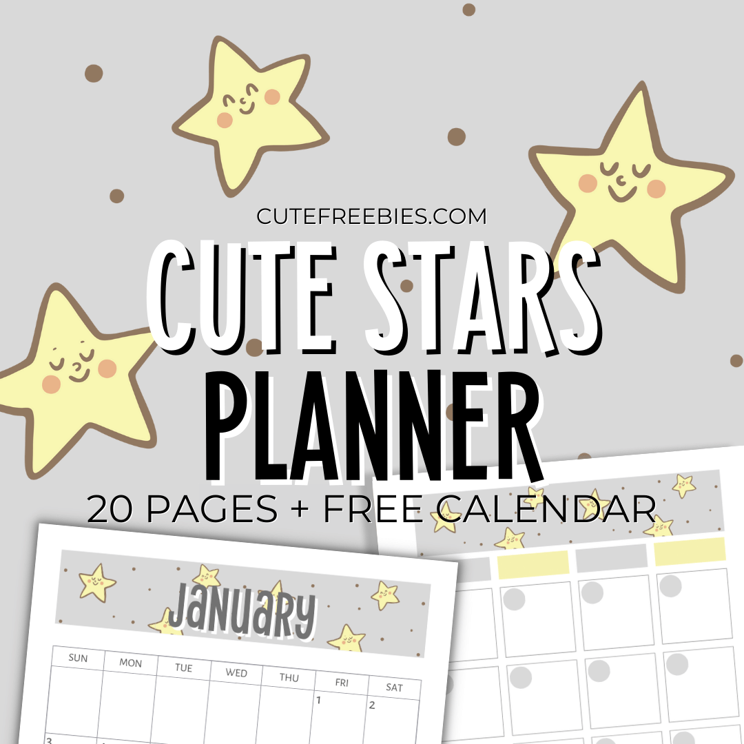 2024 Yellow Stars Planner Calendar - free printable #cutefreebiesforyou #freeprintable #2024calendar