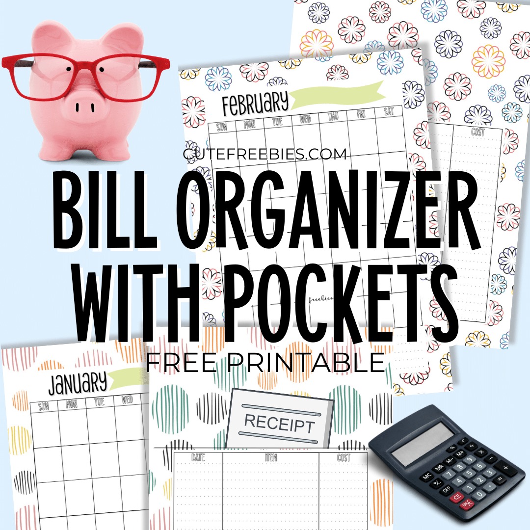 Monthly bill organizer with pockets template, free printable bill payment binder PDF, bill tracker template #cutefreebiesforyou #budgetplanner #freeprintable