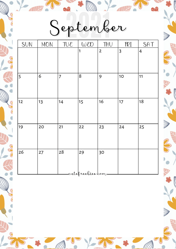 September-2021-floral-cursive-calendar - Cute Freebies For You