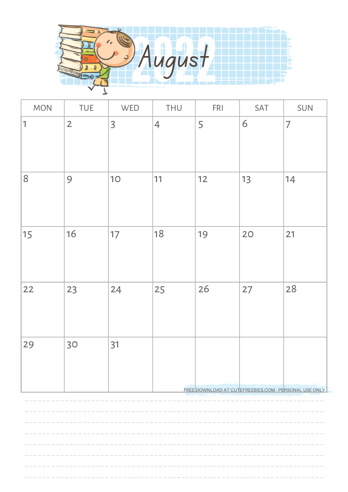 august-2022-kids-calendar-printable - Cute Freebies For You