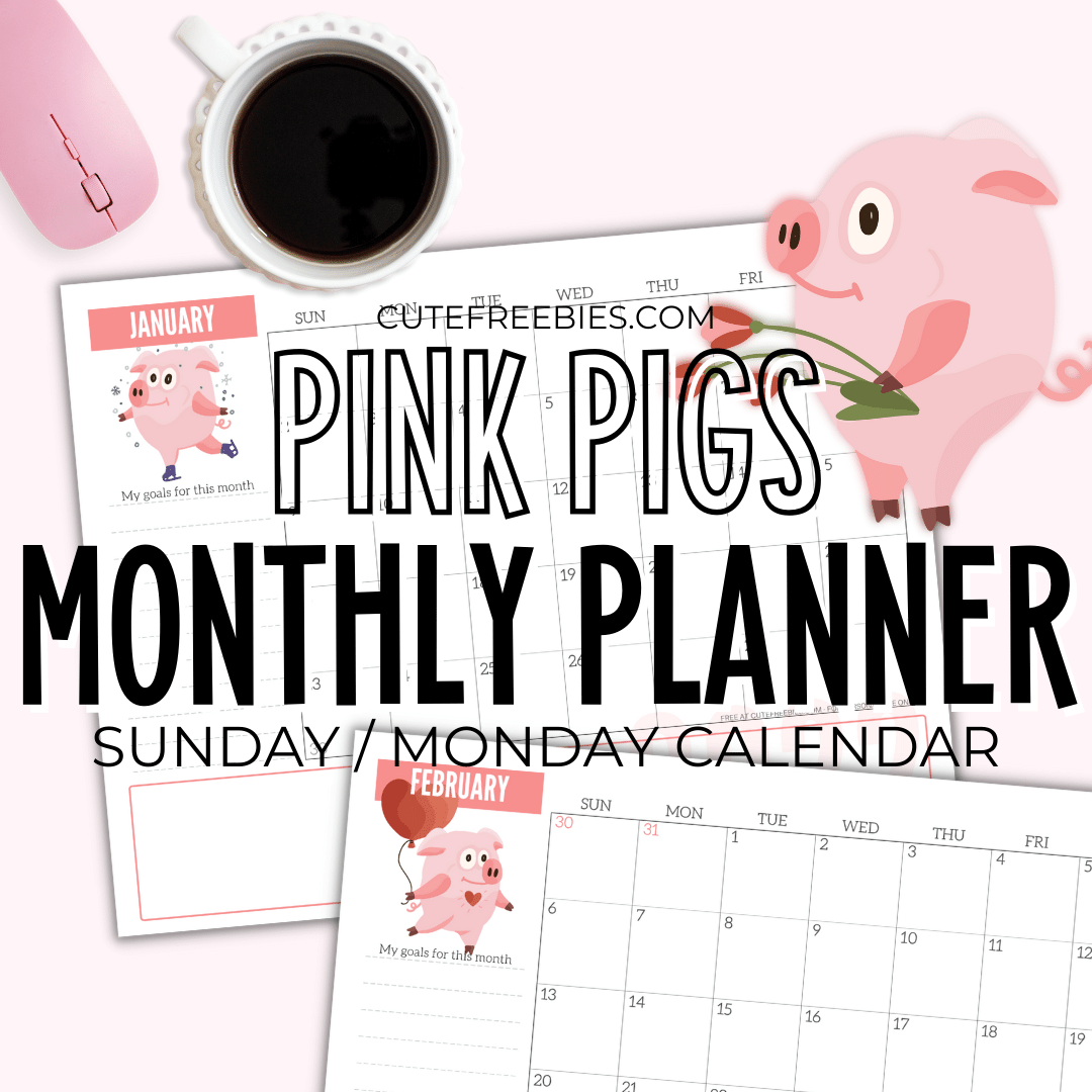 Free Printable 2024 MONTHLY PLANNER CALENDAR PDF - Cute 2024 PINK PIGS calendar - free pdf download now! #freeprintable #cutefreebiesforyou