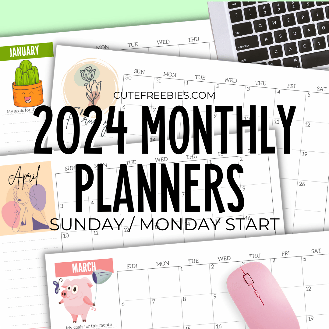 2024 Cute Monthly Planner Templates Free Printable Cute Freebies