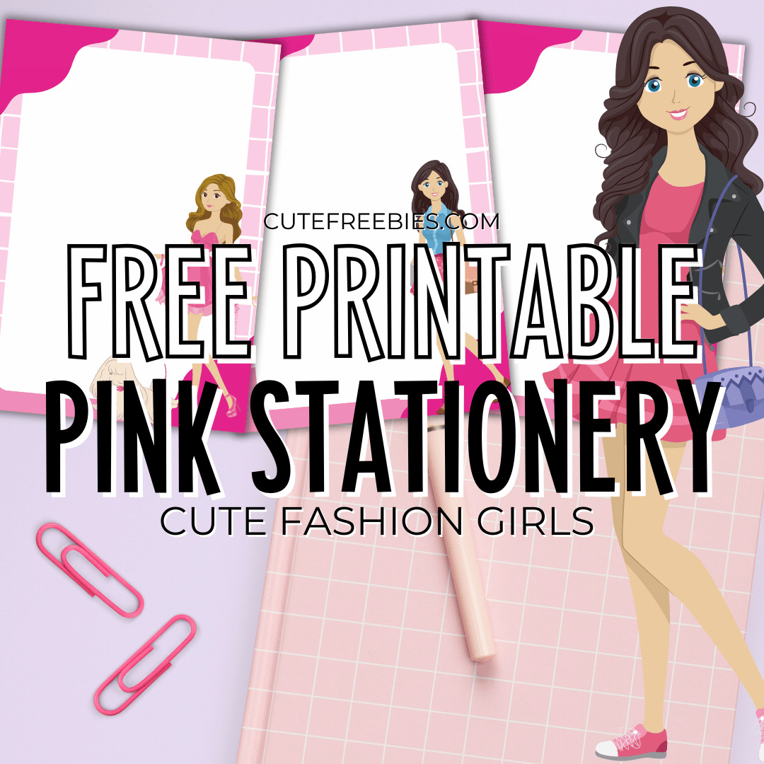 Free pink fashion girls printable notepads - Barbie pink borders with dolls, pink stationery #cutefreebiesforyou #pink #Barbie #freeprintable