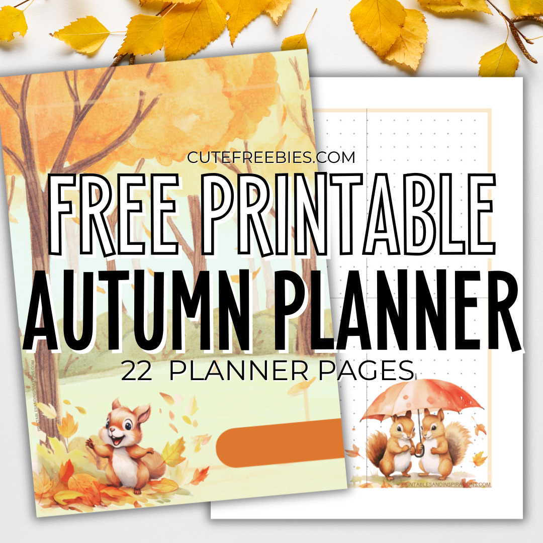 Cute autumn printable planner - free printable cute fall theme bullet journal with squirrels #cutefreebiesforyou #bulletjournal #freeprints #printableplanner