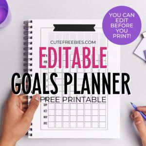 Editable Printable Goals Planner Template for 2024 2025 - editable planner template, bullet journal goal setting printable #cutefreebiesforyou #goalsetting #bulletjournal