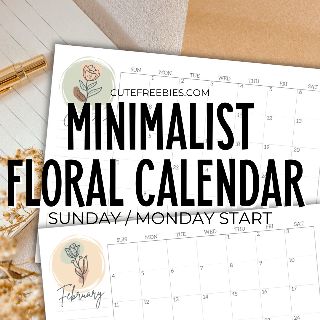 2024 Minimalist floral calendar -2024 monthly planner with simple floral line design #cutefreebiesforyou #freeprintable