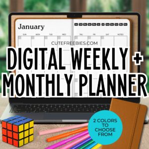 Free Digital Monthly Planner Template - pdf download free digital planner monthly and weekly template #cutefreebiesforyou #digitalplanner
