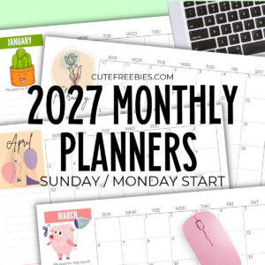 Free Printable 2027 Monthly Planner Templates - PDF calendar for 2027 #freeprintable #cutefreebiesforyou