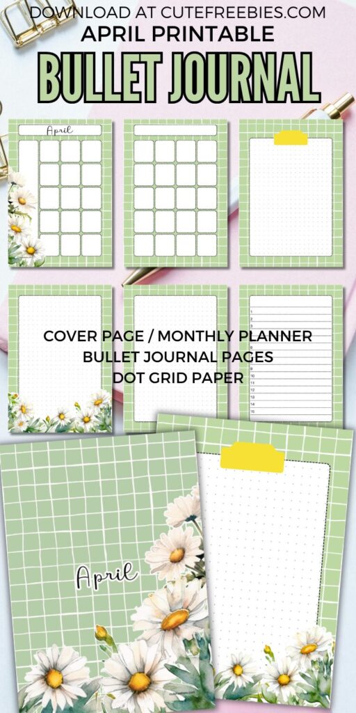 Free printable monthly bullet journal PDF template with birth flowers theme, download for free