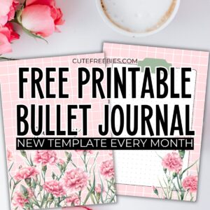 Free printable monthly bullet journal PDF template with birth flowers theme, download for free