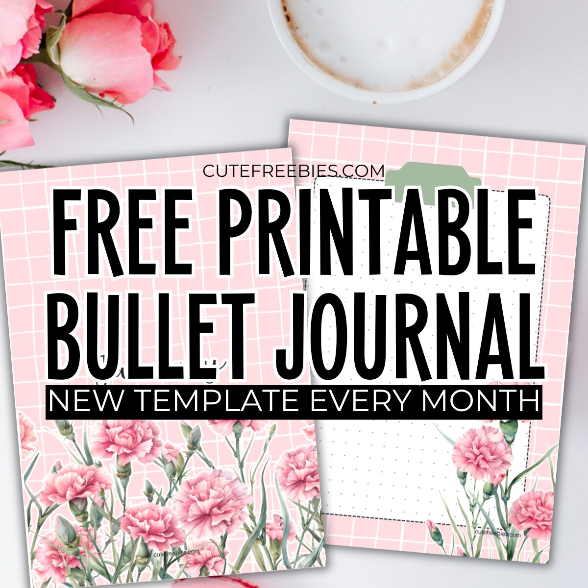 Free printable monthly bullet journal PDF template with birth flowers theme, download for free