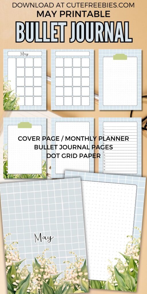 Free printable monthly bullet journal PDF template with birth flowers theme, download for free